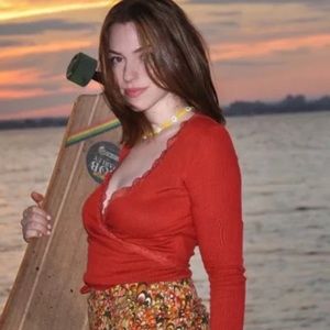 Urban Outfitters Red Lace Ribbed Wrap Top